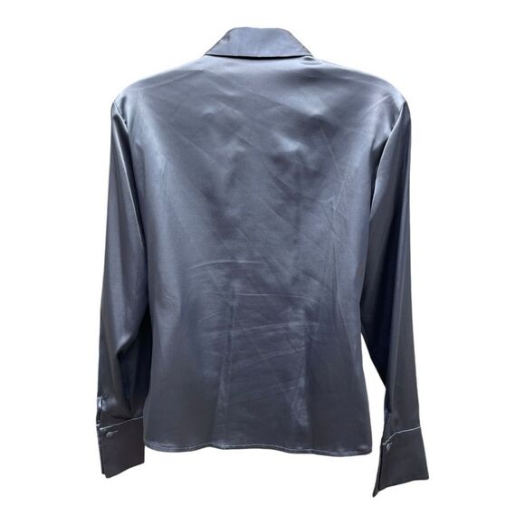 Kasper Charcoal Blazer Trousers Silver Satin Blouse Pantsuit Size 4P Office EUC - Picture 6 of 14